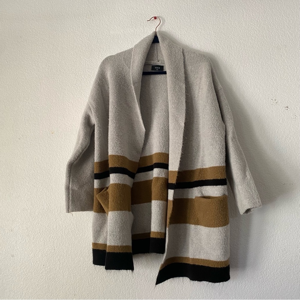Vici Cocoon Heavy Knit Stripe Cardigan